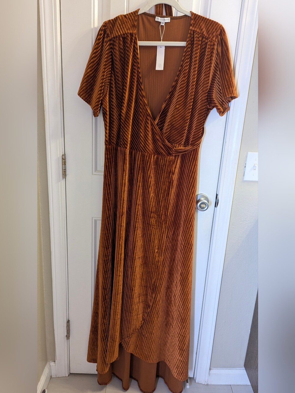 Plus Size Velvet Wrap Maxi Dress in Rust